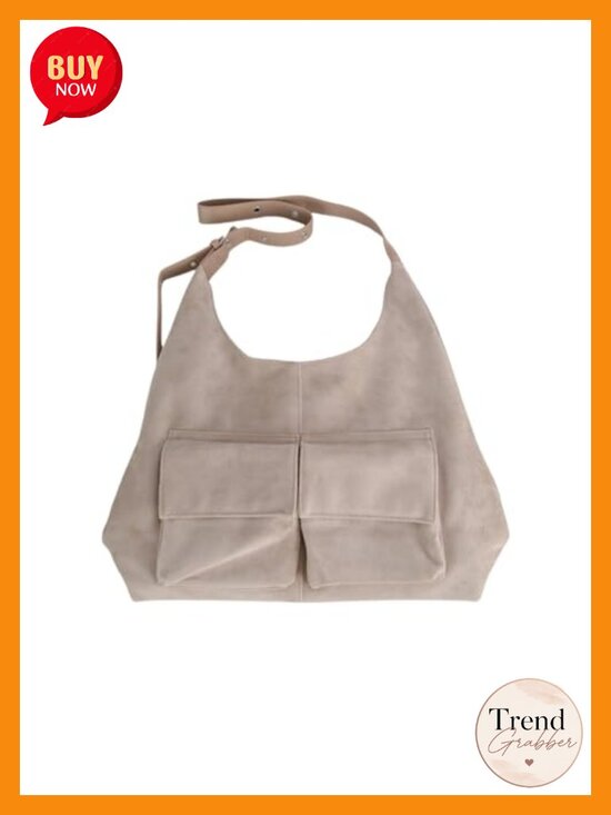 Handbags - Faux Suede Hobo Shoulder Bag Adjustable Strap Magnetic Snap Tote